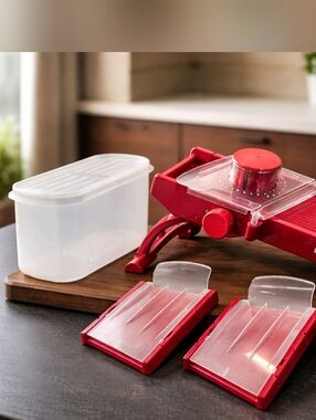 KitchenAid Red Adjustable Mandoline Slicer with Clear Inserts